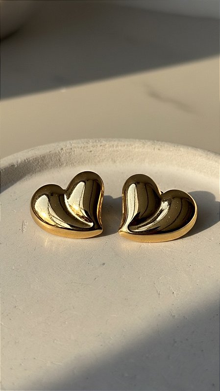 Brinco Coração Orgânico Aço Dourado
