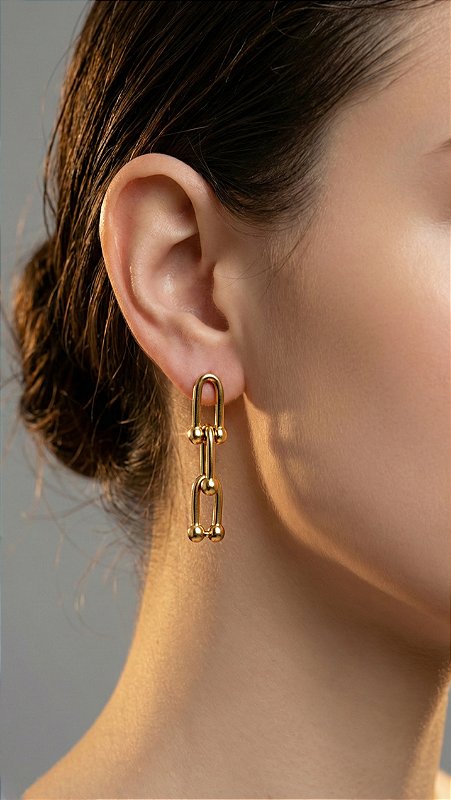 Brinco Mini Insp Tiffany Pendurado Aço Dourado