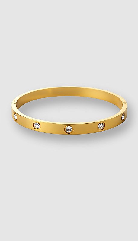 Bracelete Insp Cartier Aço Total Pedraria Dourado