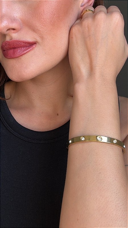 Bracelete Insp Cartier Total Pedraria Dourado