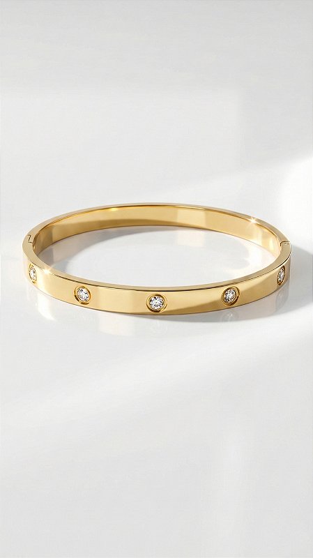 Bracelete Insp Cartier Aço Total Pedraria Dourado