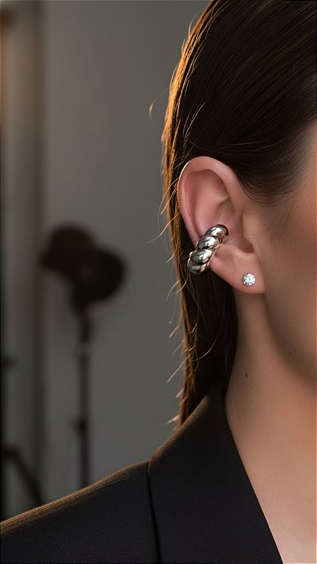 Brinco Ear Cuff Torção Prata