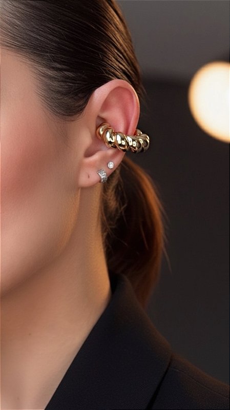 Brinco Ear Cuff Torção Dourado