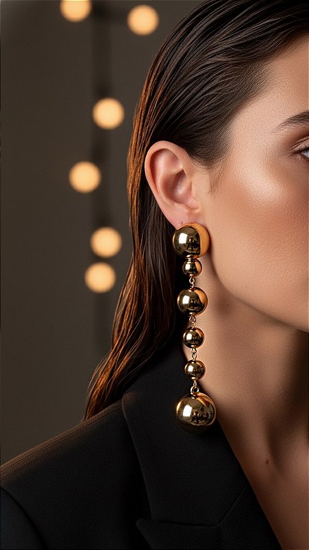 Brinco Esferas Longo Dourado