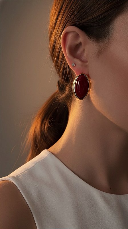 Brinco Oval Resina Burgundy
