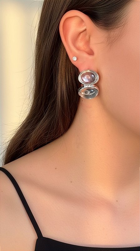 Brinco Argola Duplo Acrílico Prata