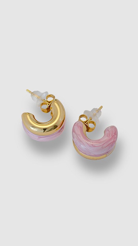 Brinco Mini Argola Esmaltada Rose Aço Dourado