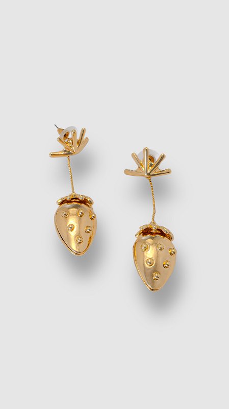 Brinco Morango Pendurado Dourado