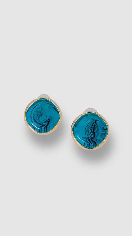 Brinco Resina Azul Mesclado Folheado Dourado