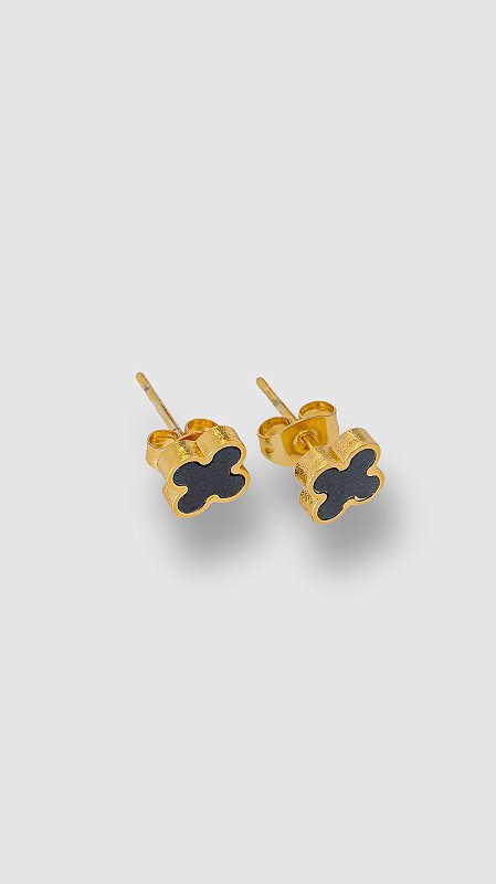 Brinco Mini Insp Van Cleef Preto Aço Dourado