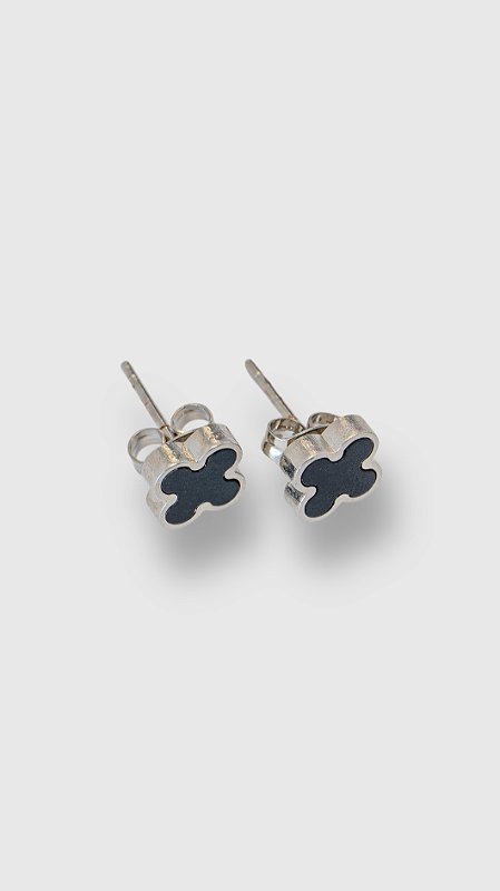 Brinco Mini Insp Van Cleef Preto Aço Prata
