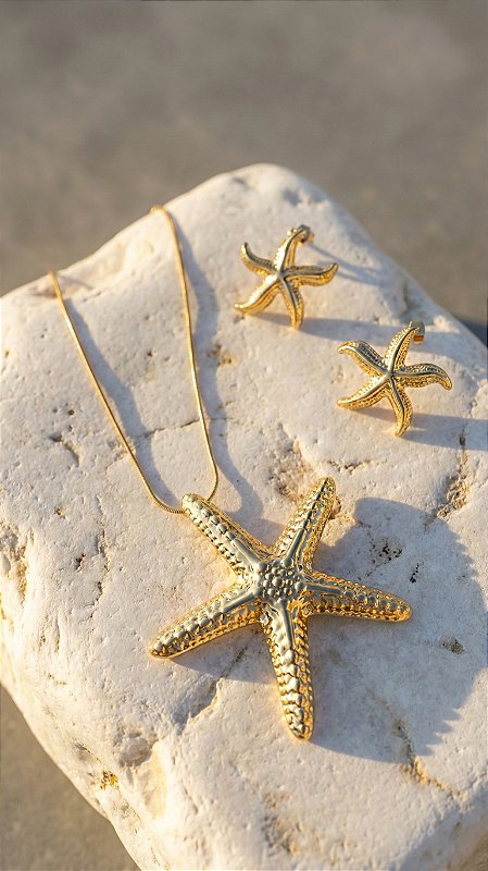 Conjunto Estrela-do-Mar Aço Dourado