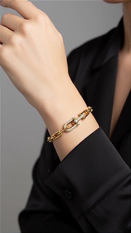 Pulseira Elos Insp Tiffany Cravejada Aço Dourada