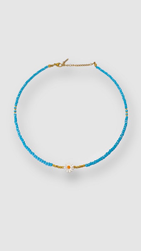 Colar Miçangas Margarida Azul Aço