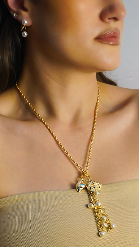Colar Alongado Chloé Pérolas Dourado