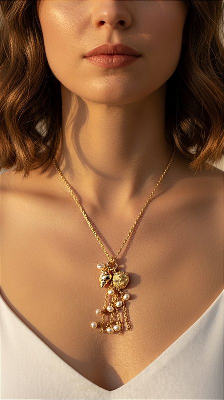 Colar Alongado Chloé Pérolas Dourado