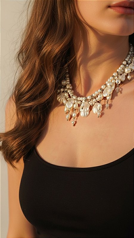 Colar Pérolas e Conchas Off