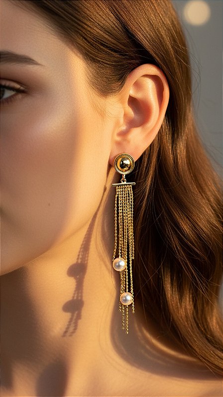Brinco Alongado Pérola Chloé Dourado