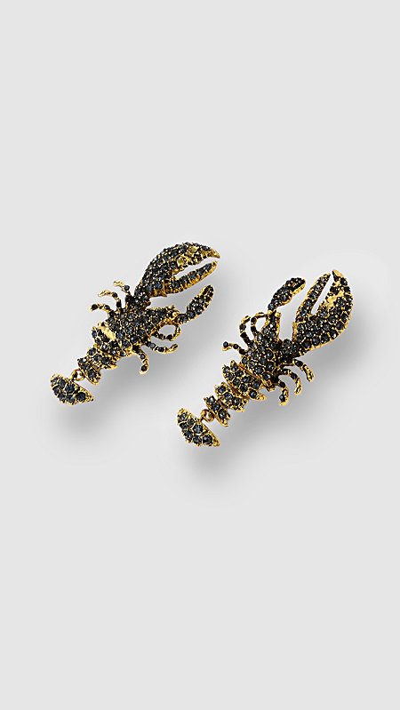 Brinco Lagosta Cravejada Zircônia Preta Dourado