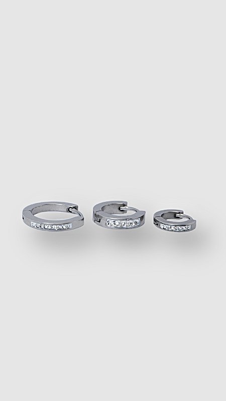 Brinco Trio Argolinhas Aço Cravejada Prata