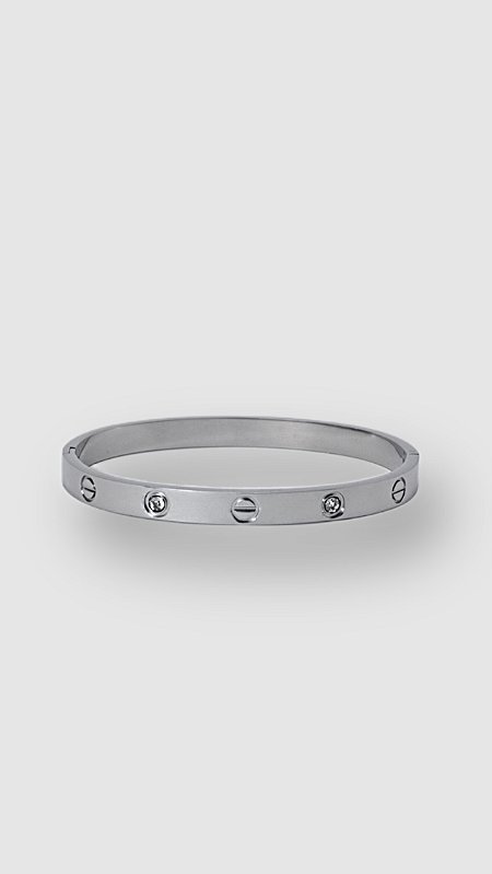 Bracelete Insp Cartier Aço Pedras Prata