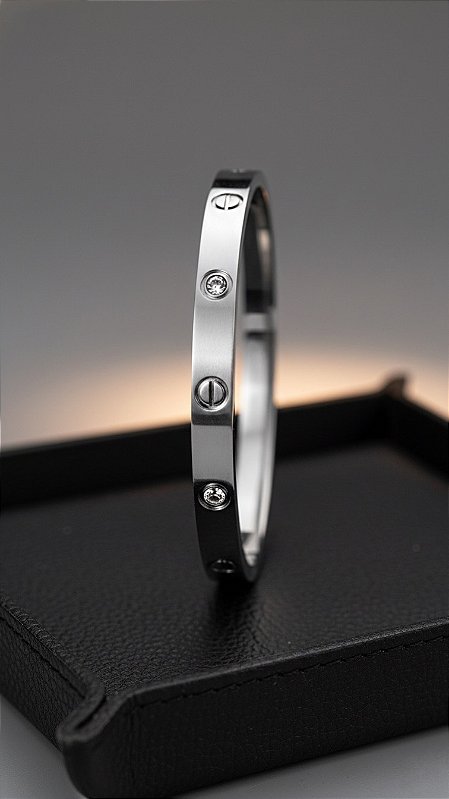 Bracelete Insp Cartier Aço Pedras Prata