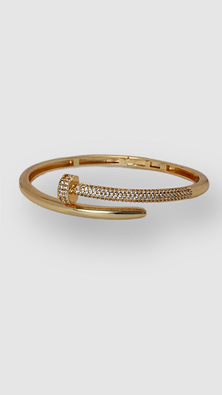 Bracelete Insp Cartier Prego Cravejado Dourado