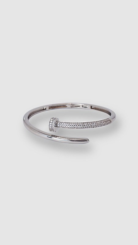 Bracelete Insp Cartier Prego Cravejado Prata