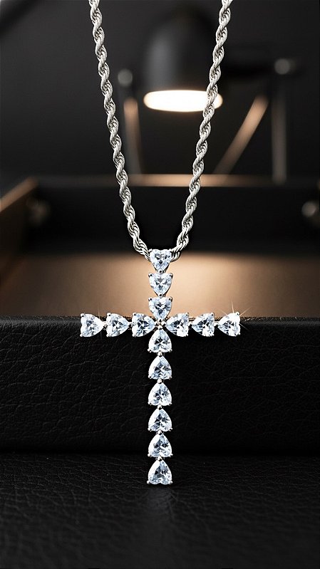 Colar Cruz Chatons Prata