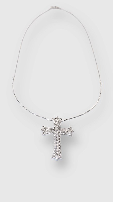 Colar Cruz Zircônia Prata