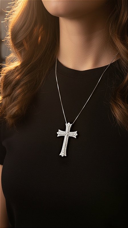 Colar Cruz Zircônia Prata