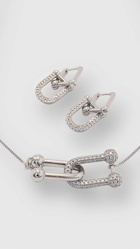 Conjunto Elos Insp Tiffany Zircônia Cravejado Prata