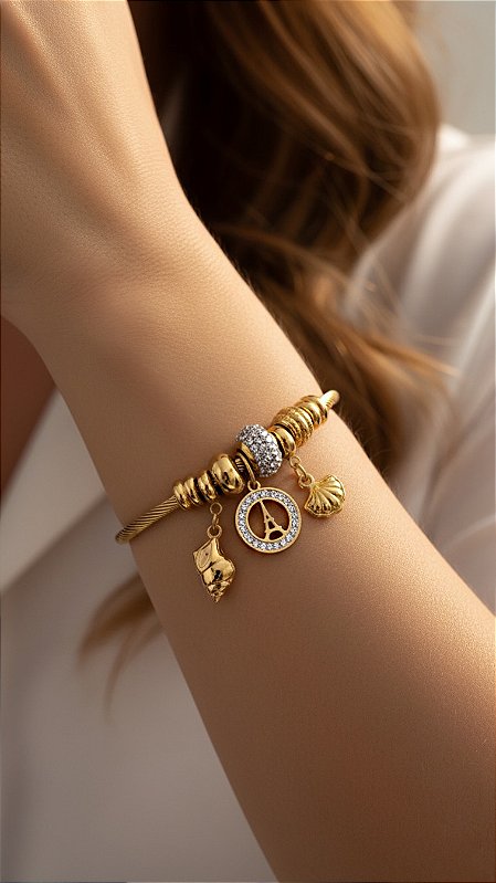 Bracelete La Vie Berloques Aço Dourado