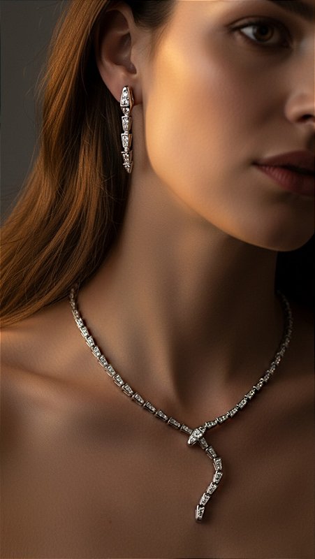 Conjunto Serpente Insp Bulgari Zircônia Prata