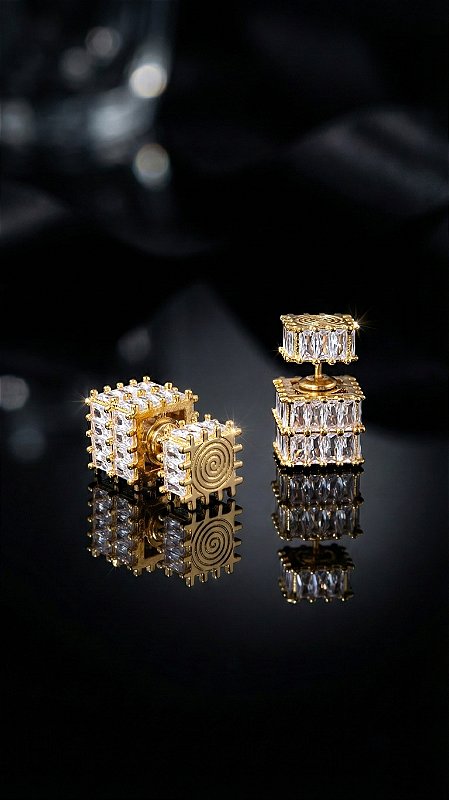 Brinco Tarraxa Dupla Zircônia Dourada