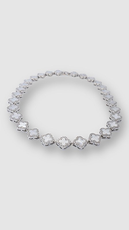 Colar Insp Van Cleef Alhambra Madrepérola Zircônia Prata