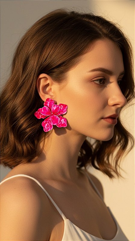Brinco Máxi Flor Pinceladas Pink