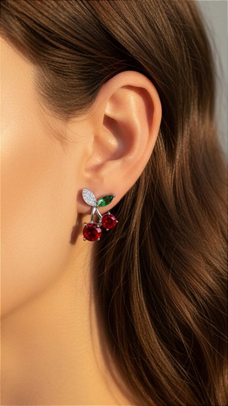 Brinco Mini Cerejinha Zircônias Prata