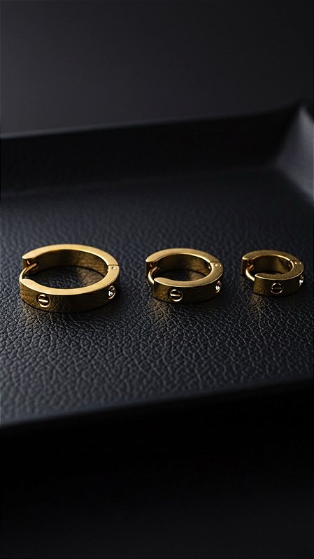 Brinco Trio Argolas Insp Cartier Zircônia Aço Dourado
