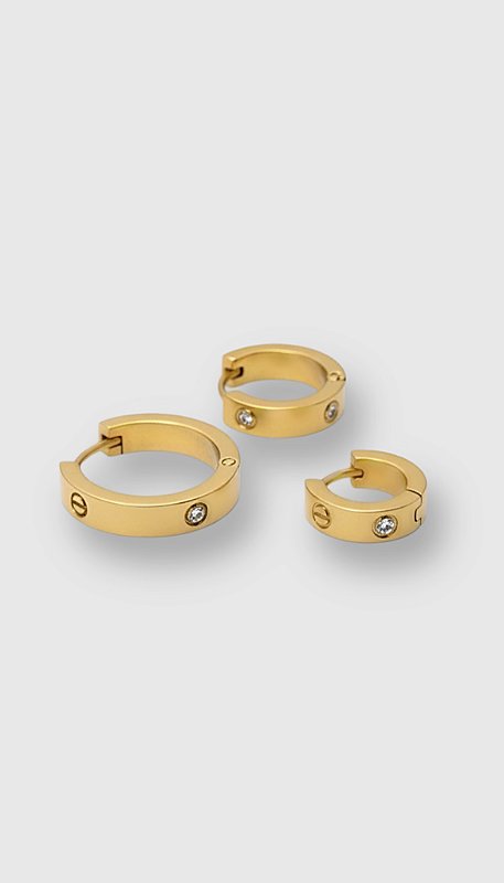 Brinco Trio Argolas Insp Cartier Zircônia Aço Dourado