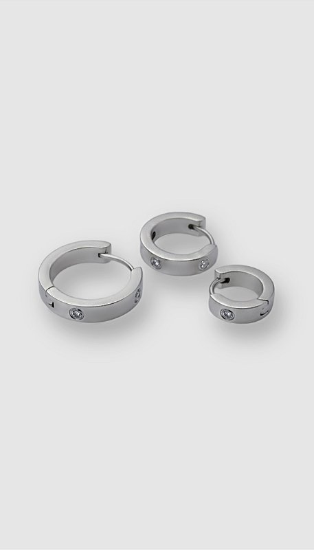 Brinco Trio Argolas Insp Cartier Zircônia Aço Prata