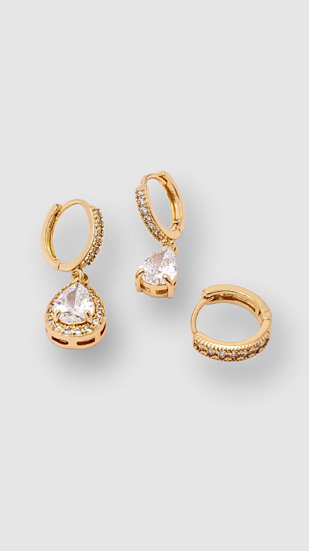 Brinco Trio Zircônia Dourado