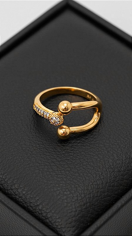 Anel Insp Elos Tiffany Zircônia Dourado Ajustável