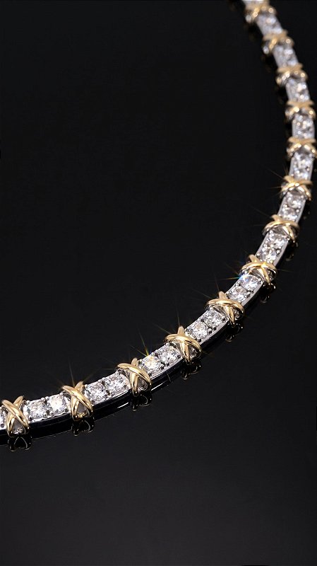 Colar Riviera Duo x Pedras Zircônias Banho Ródio Branco e Ouro 18K