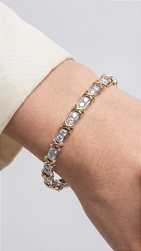 Pulseira Duo X Pedras Zircônias Prata