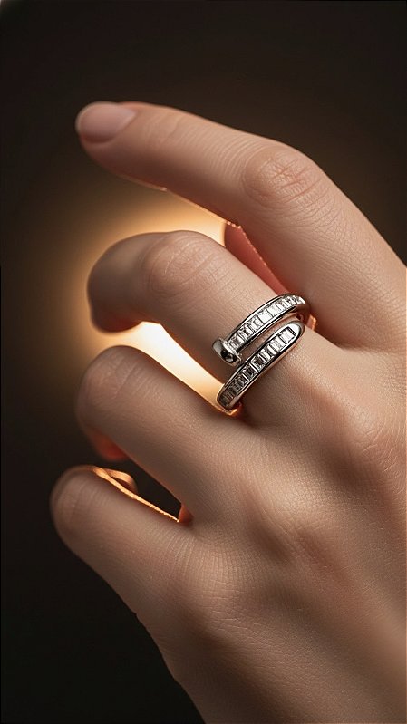 Anel Insp Cartier Prego Zircônias Prata Ajustável