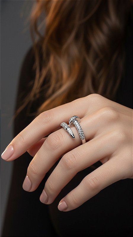 Anel Insp Cartier Prego Cravejado Prata Ajustável