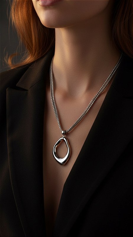 Colar Duplo Correntaria Pingente Orgânico Prata
