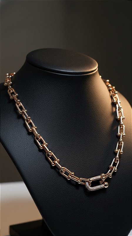 Colar Elos Insp Tiffany Cravejado Dourado