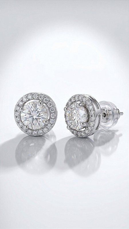 Brinco Pedra Moissanite Halo Cravejados Prata 925